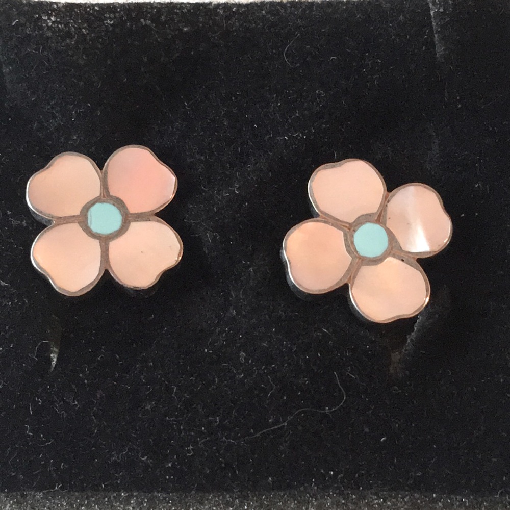 Sterling mother of pearl turquoise clip earrings